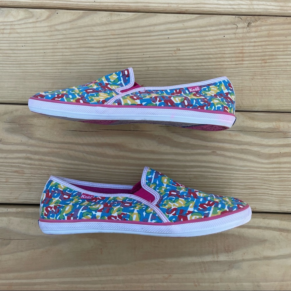 Keds Flats Alphabet Canvas Slip Ons MultiColored ABC's